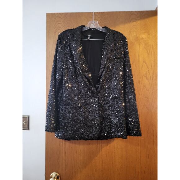 AQUA Bloomingdale's Exclusive Black Sequin Party Blazer Jogger Set EUC Medium - Picture 2 of 7